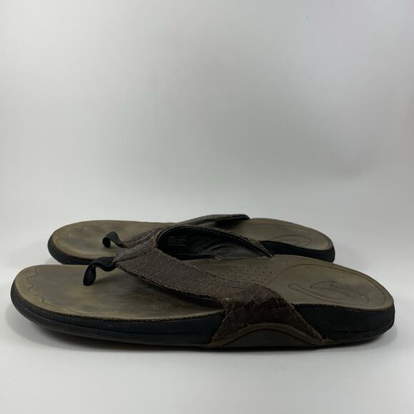 Olukai Kumu Flip Flops Mens Size 10 Brown Leather Hawaiian Beach Sandals - Picture 4 of 9